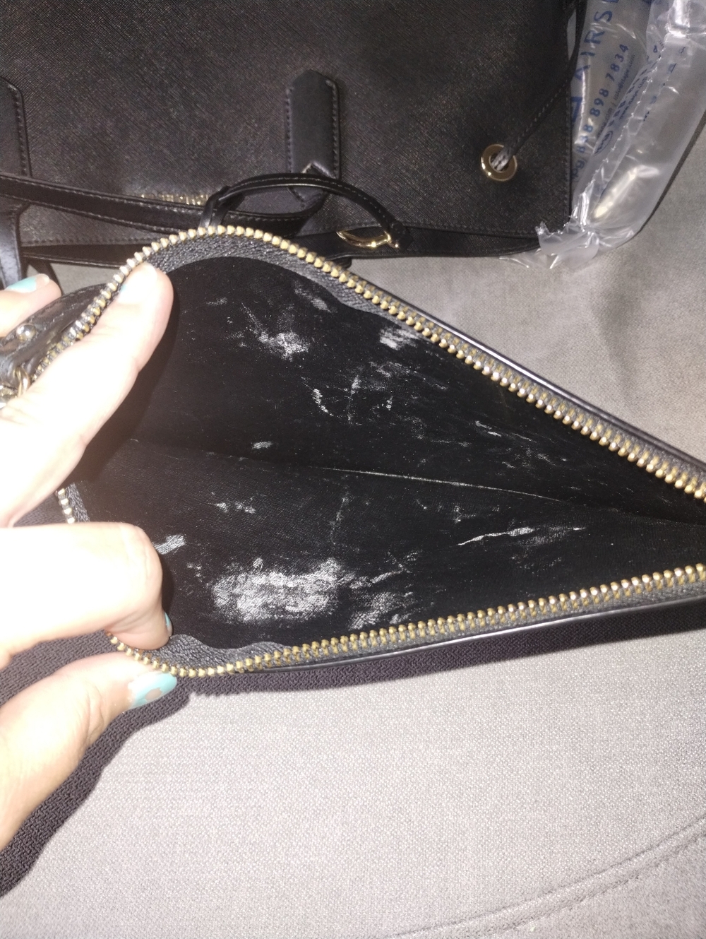Michael Kors Trista Black Leather Tote Bag with Gold Accent - Picture 10 of 11